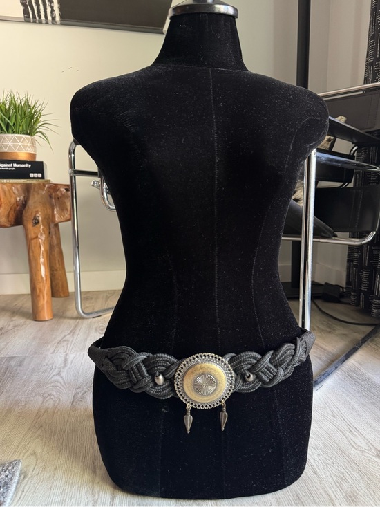 Accessories - Vintage Black Braided Large Concho Embellished Bohemian Style Rope Belt SM / Med
